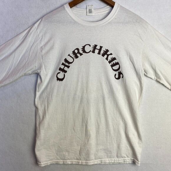 Gildan Church Kids Graphic Shirt Long Sleeve Crewneck White Yellow Size Medium - Picture 4 of 8